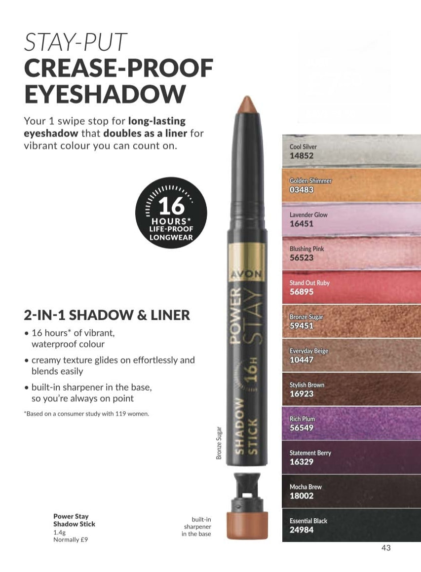 Avon Power Stay 16 Hour Eyeshadow Stick | Long Lasting Eyeshadow